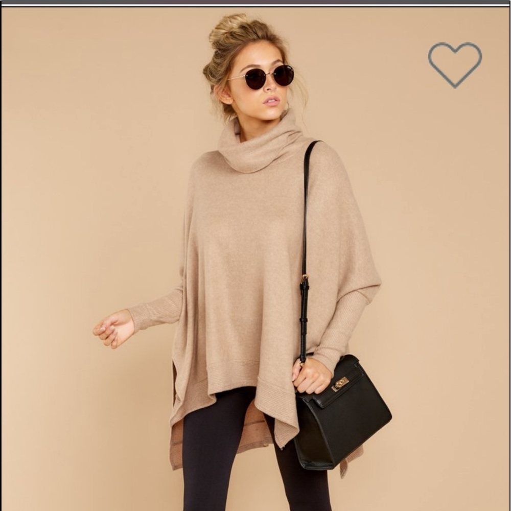 Last to love taupe cowl neck sweater